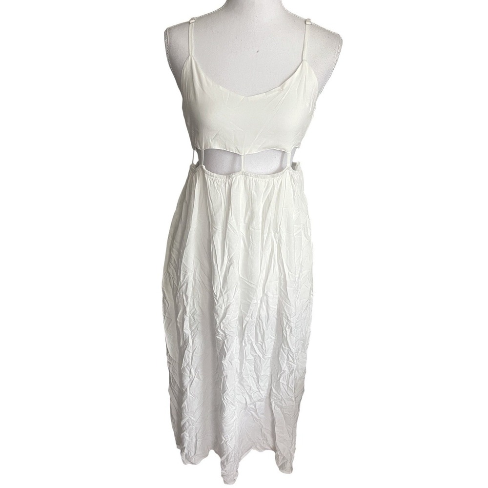 Sabo Skirt White Open Waist Cut Out Mid Dress Sz 8 Soft Girl Vacation Minimalist